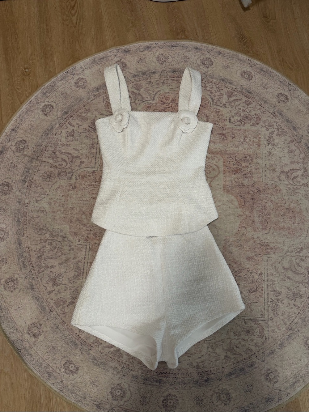 MAJORELLE White Textured Two-Piece Set with Floral Strap Detail